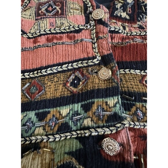 Vintage Thums-Up Boho Embroidered Patchwork Vest | Beaded Festival Top | Size S - Picture 7 of 7